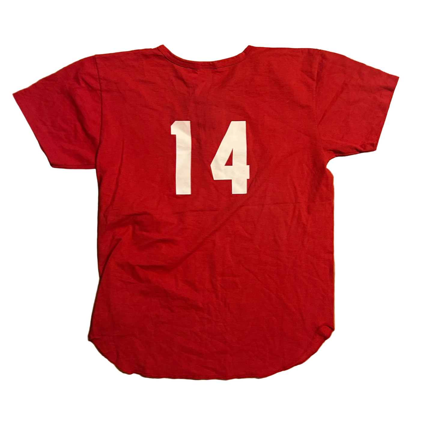 80/90's St Louis Lady Cards Red Quarter Button Tshirt - Small - 19" x 26"