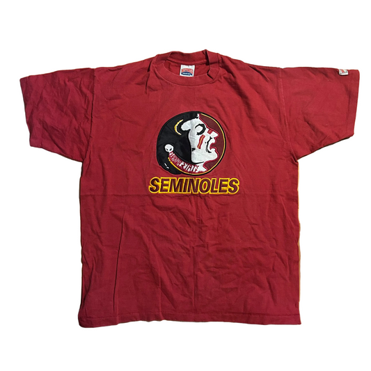 90's Nutmeg Athletic Dept Florida State Seminoles College University Maroon Embroidered Tshirt - XLarge - 24.5" x 30"