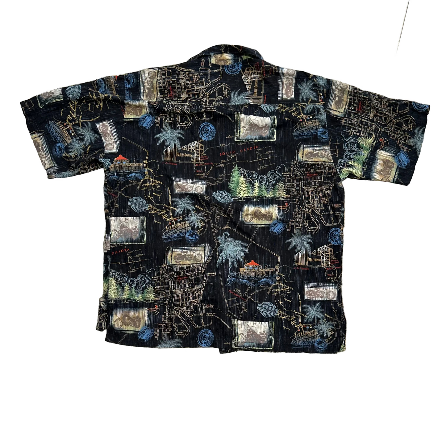 Harley Davidson Hawaiian Rayon Button Up Black Shirt - XLarge - 25" x 30"