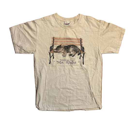Waiting for Mr Right Kitten Cat White Tshirt - Small - 18.5" x 26"