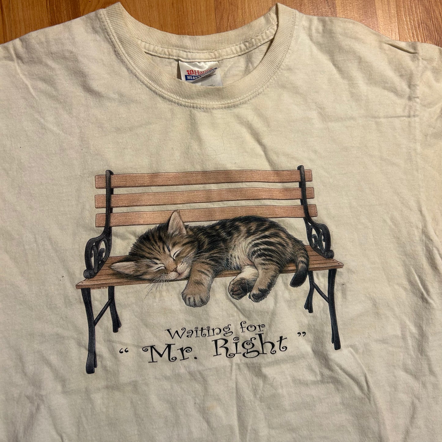 Waiting for Mr Right Kitten Cat White Tshirt - Small - 18.5" x 26"
