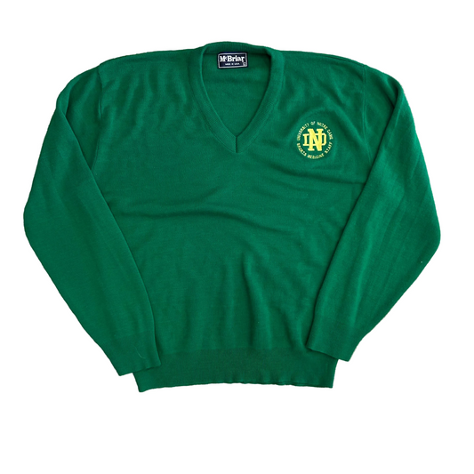 80’s McBriar Notre Dame Sports Medicine Green Acrylic VNeck Sweater - Medium - 21" x 24"