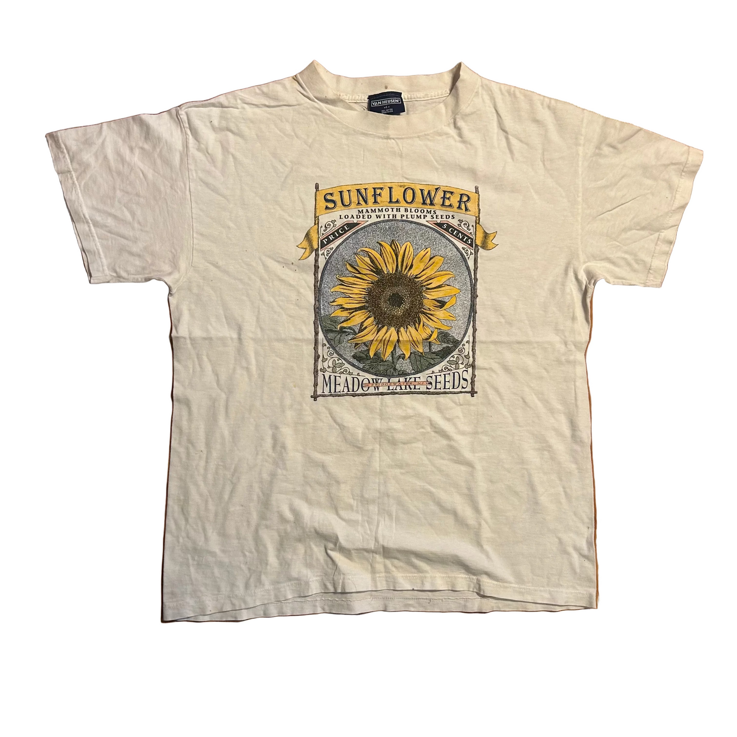 90's Van Heusen Sunflower New Jersey White Tshirt - Large - 23" x 29"