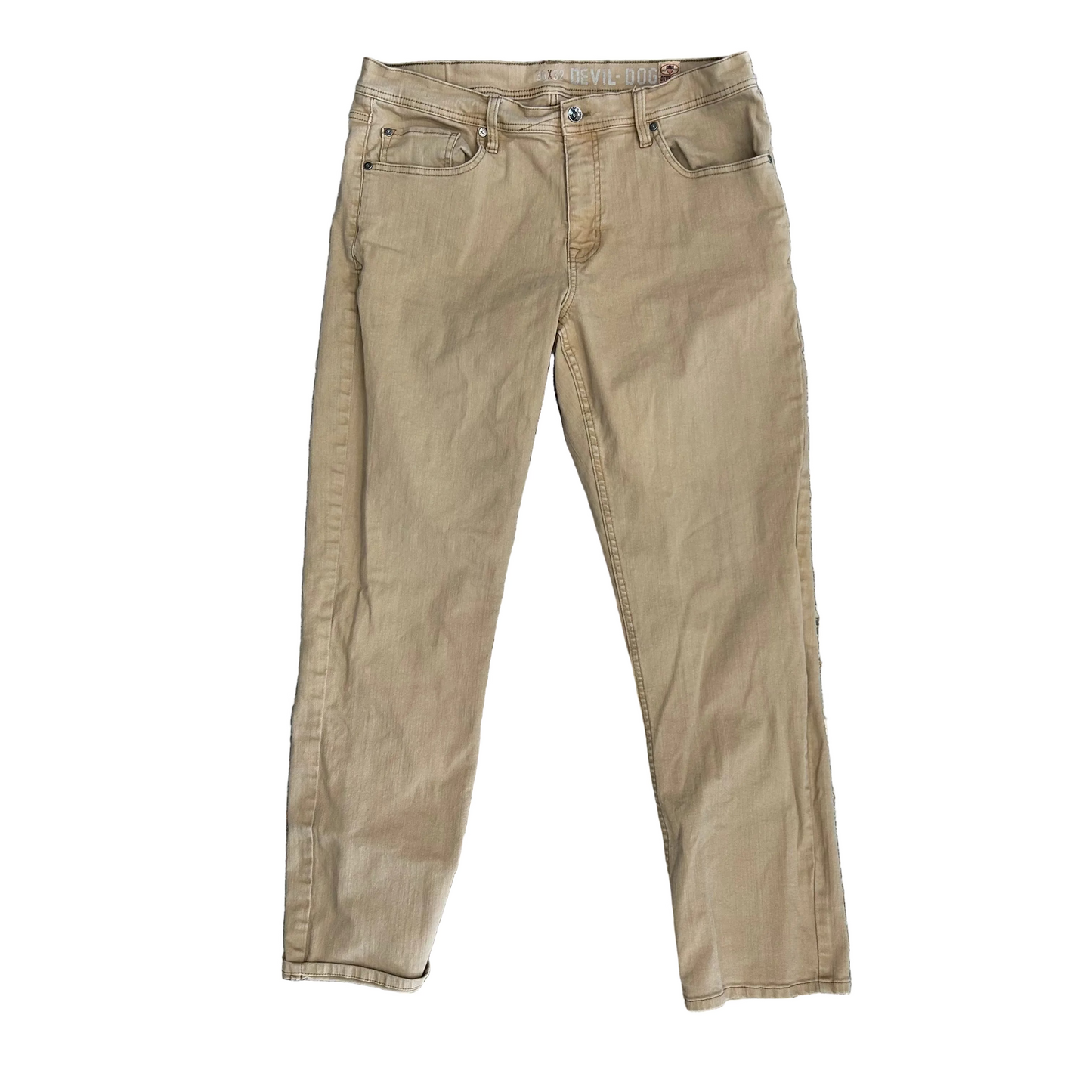 Devil Dog Sanforized Shrunk Slim Straight Brown Denim Pants - 34" x 29"