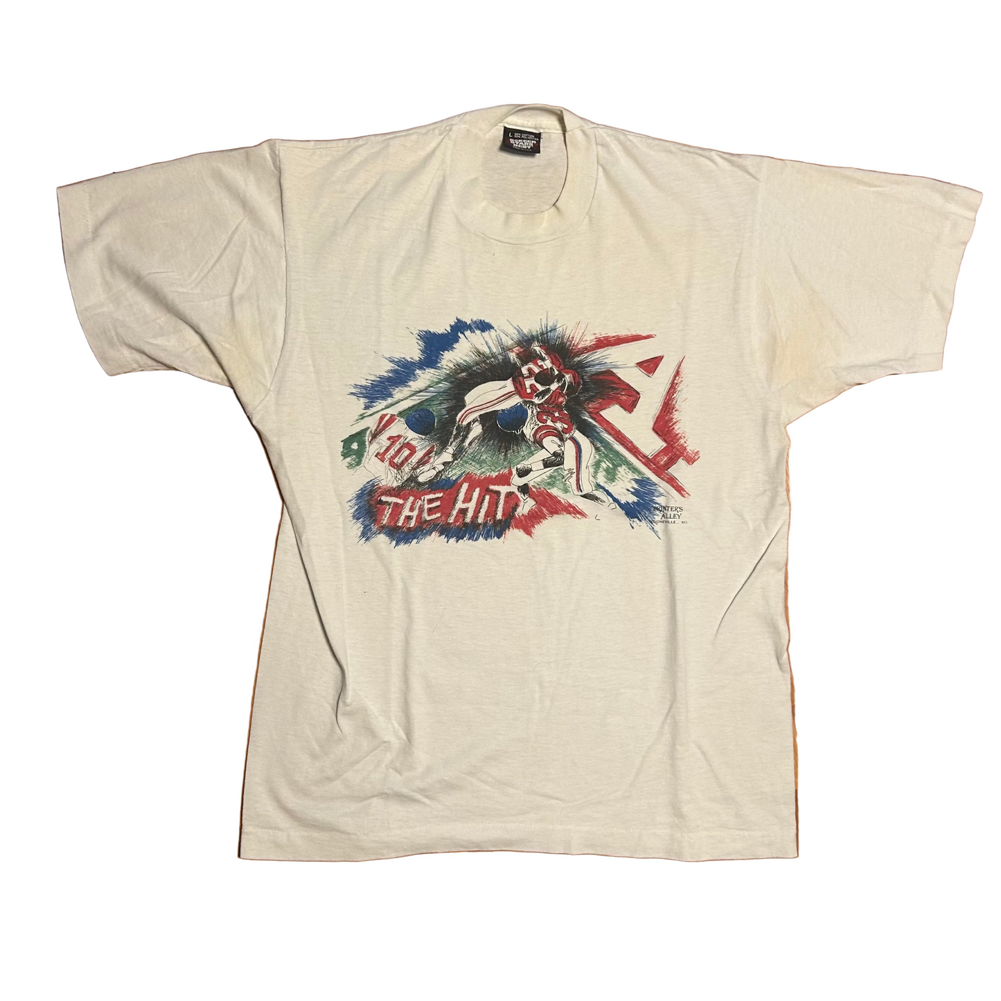 90's Screen Stars Best The Hit Football White 50/50 Cotton Polyester Tshirt - Small - 19.5" x 26"