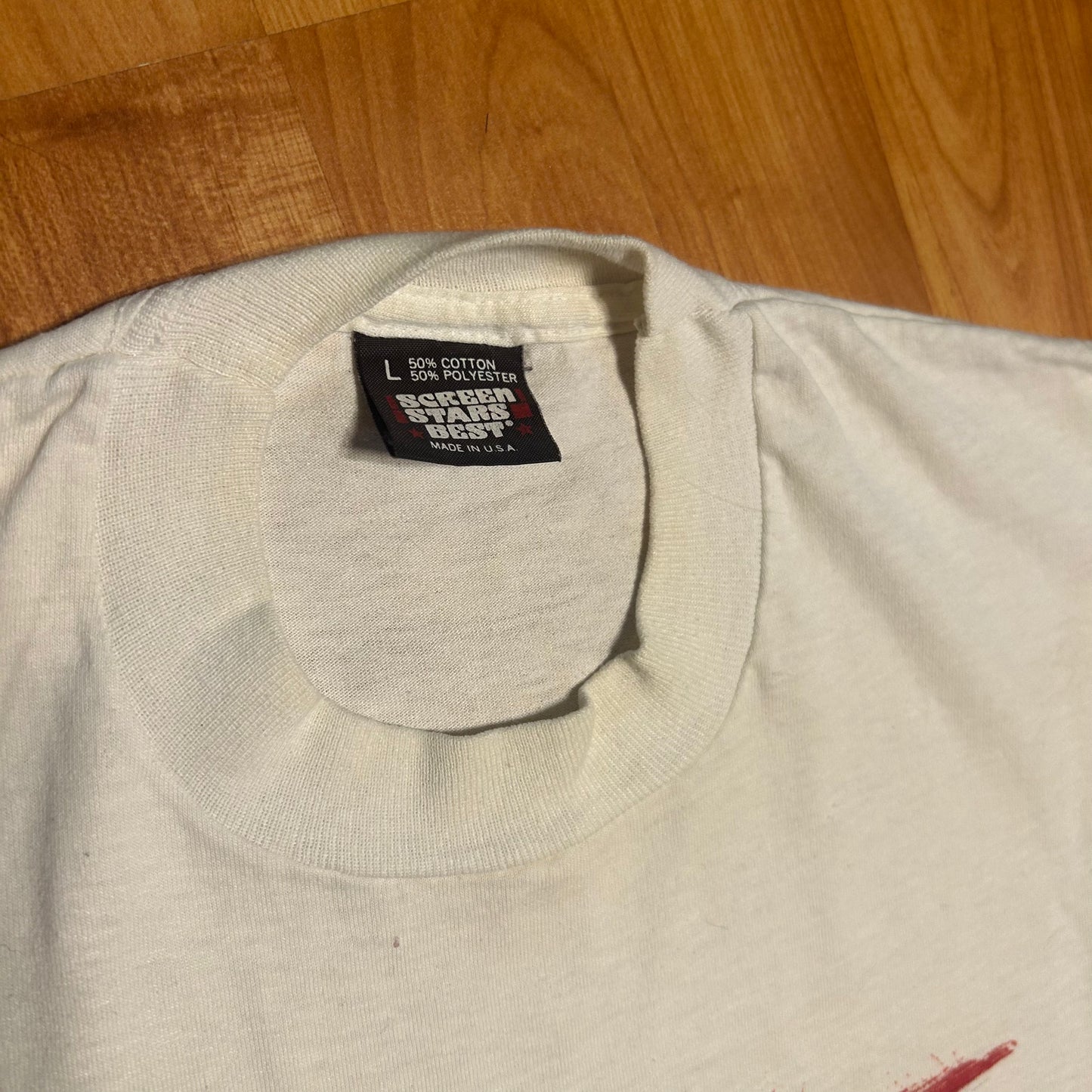 90's Screen Stars Best The Hit Football White 50/50 Cotton Polyester Tshirt - Small - 19.5" x 26"