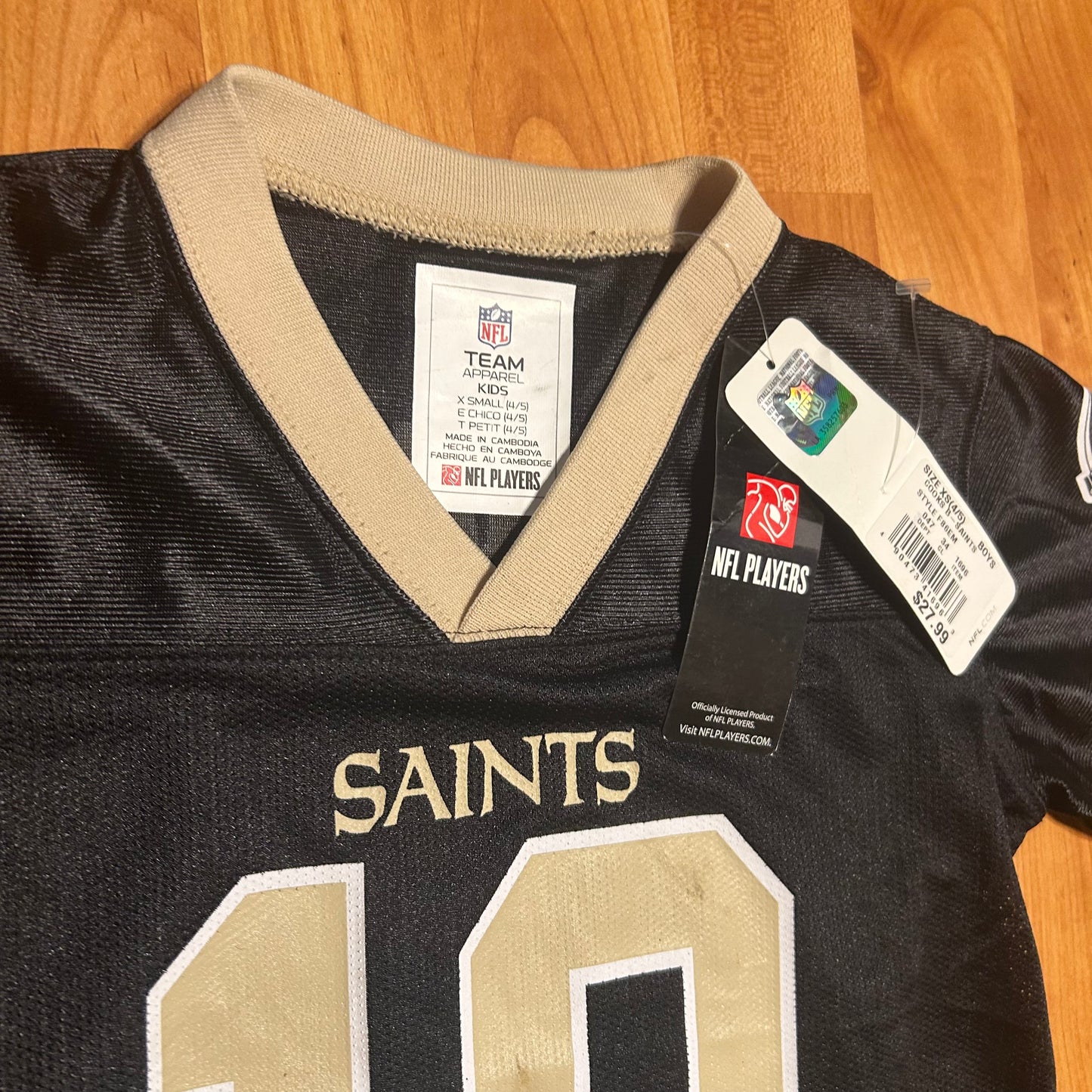 NWT New Orleans Saints Polyester NFL Football Apparel Kids Brand New Black Jersey - XSmall - 15" x 20"
