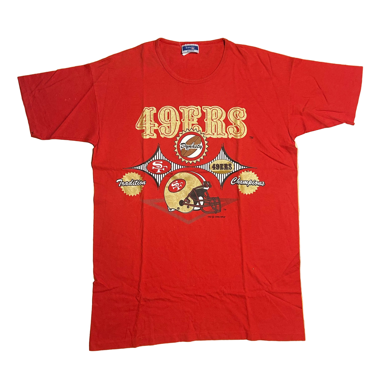 90's 1996 San Francisco 49ers Cotton Tradition Champions Team NFL Football Esleep Red Sleep Tshirt - XLarge - 24" x 35"