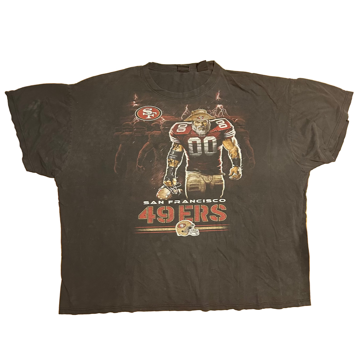 San Francisco 49ers Cotton NFL Team Apparel Football Black Grey Faded Tshirt - Boxy XLarge - 32" x 31"