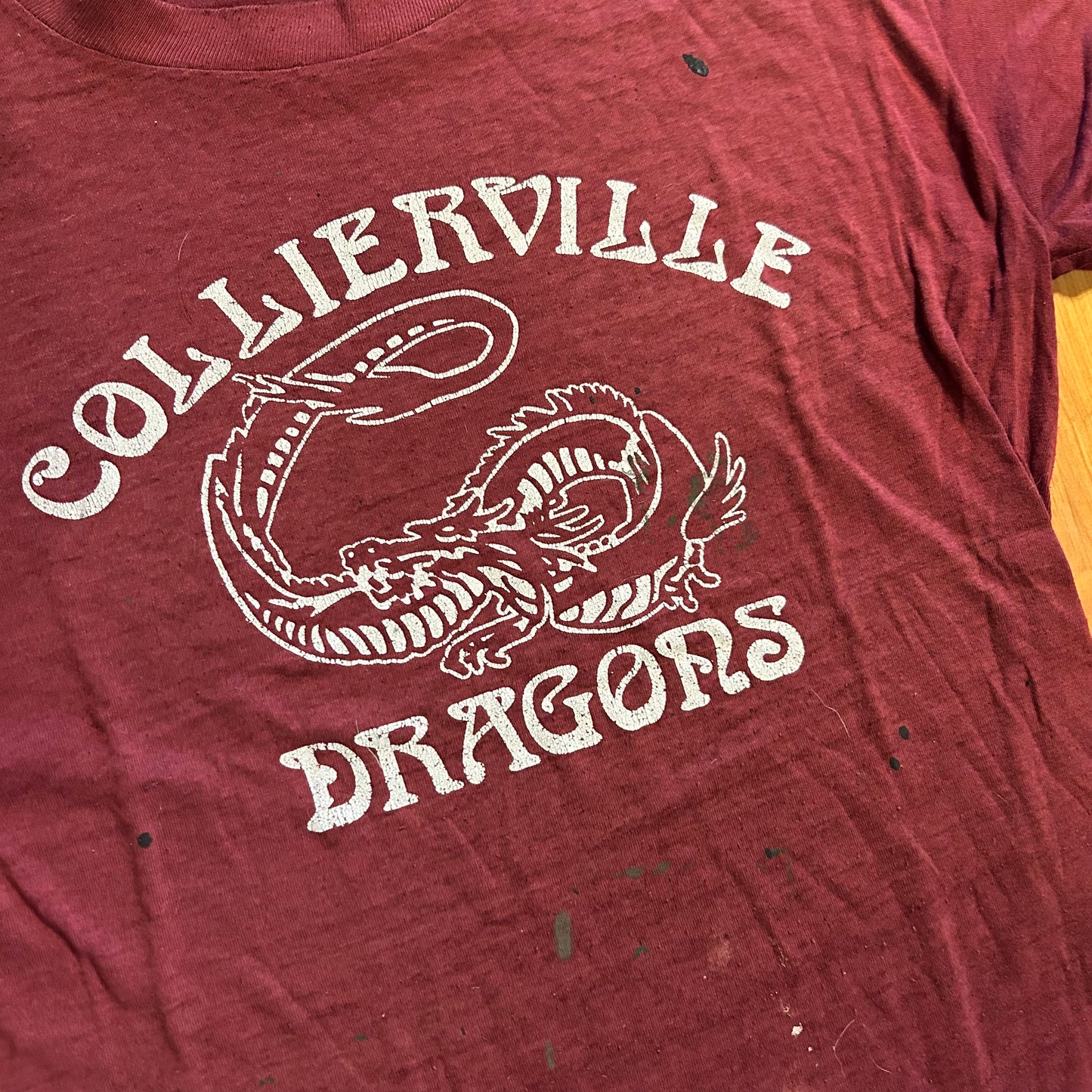 80's Gulf Coast Sportswear Collierville Dragons Red Maroon Paper Thin Tshirt - Medium - 21" x 27"