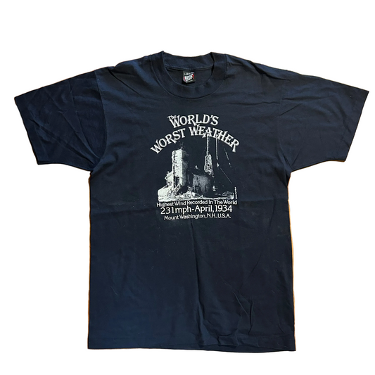 90's Screen Stars World's Worst Weather Black Tshirt - Medium - 20" x 29"
