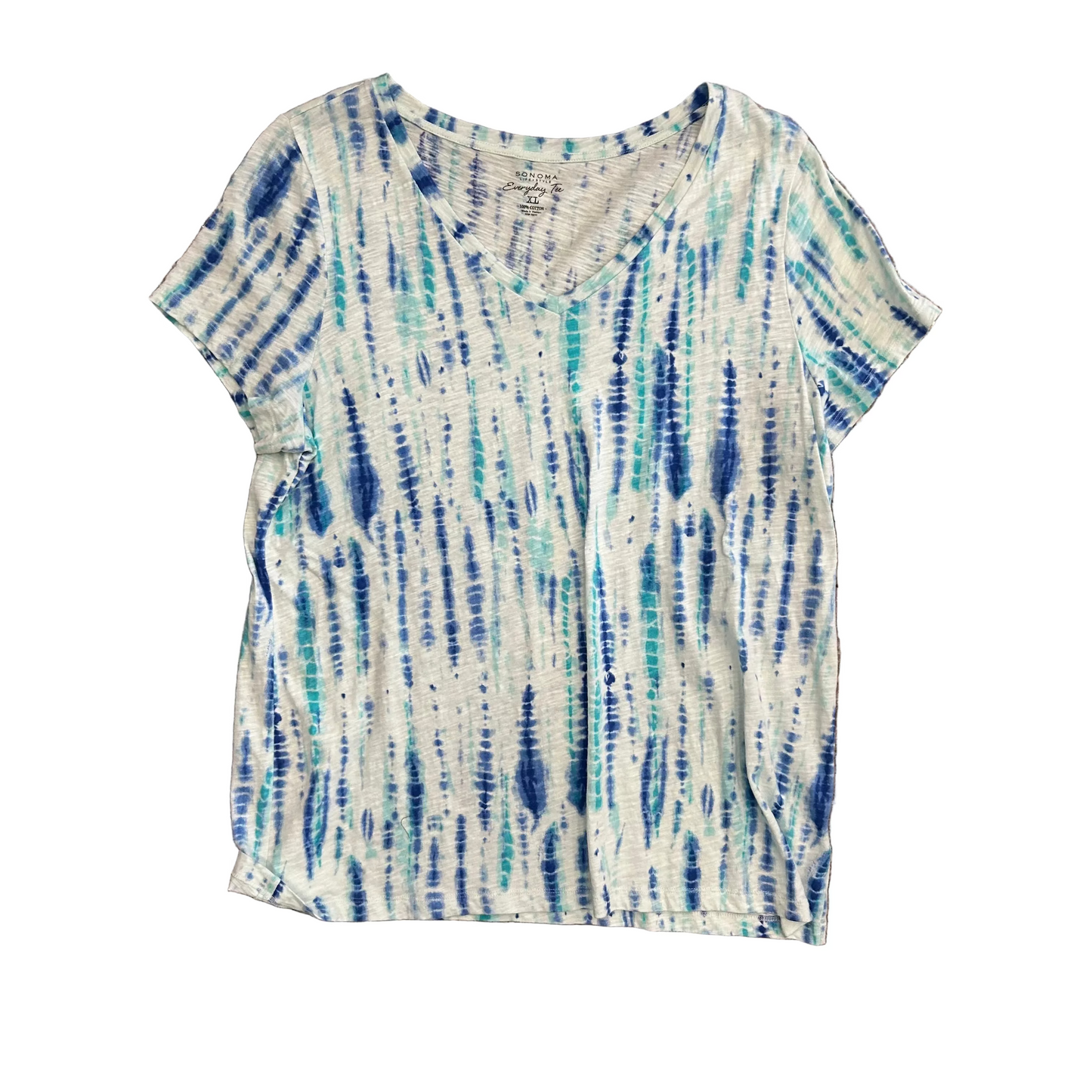 Sonoma Blue Cotton Tie Dye VNeck Tshirt - Medium - 21" x 28"