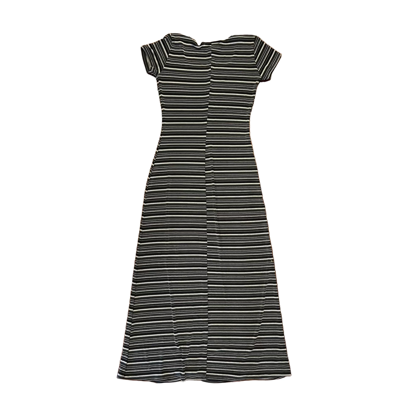 90's Maurices Striped Black Grey Nylon Dress - Tagged Small - 14" x 47"