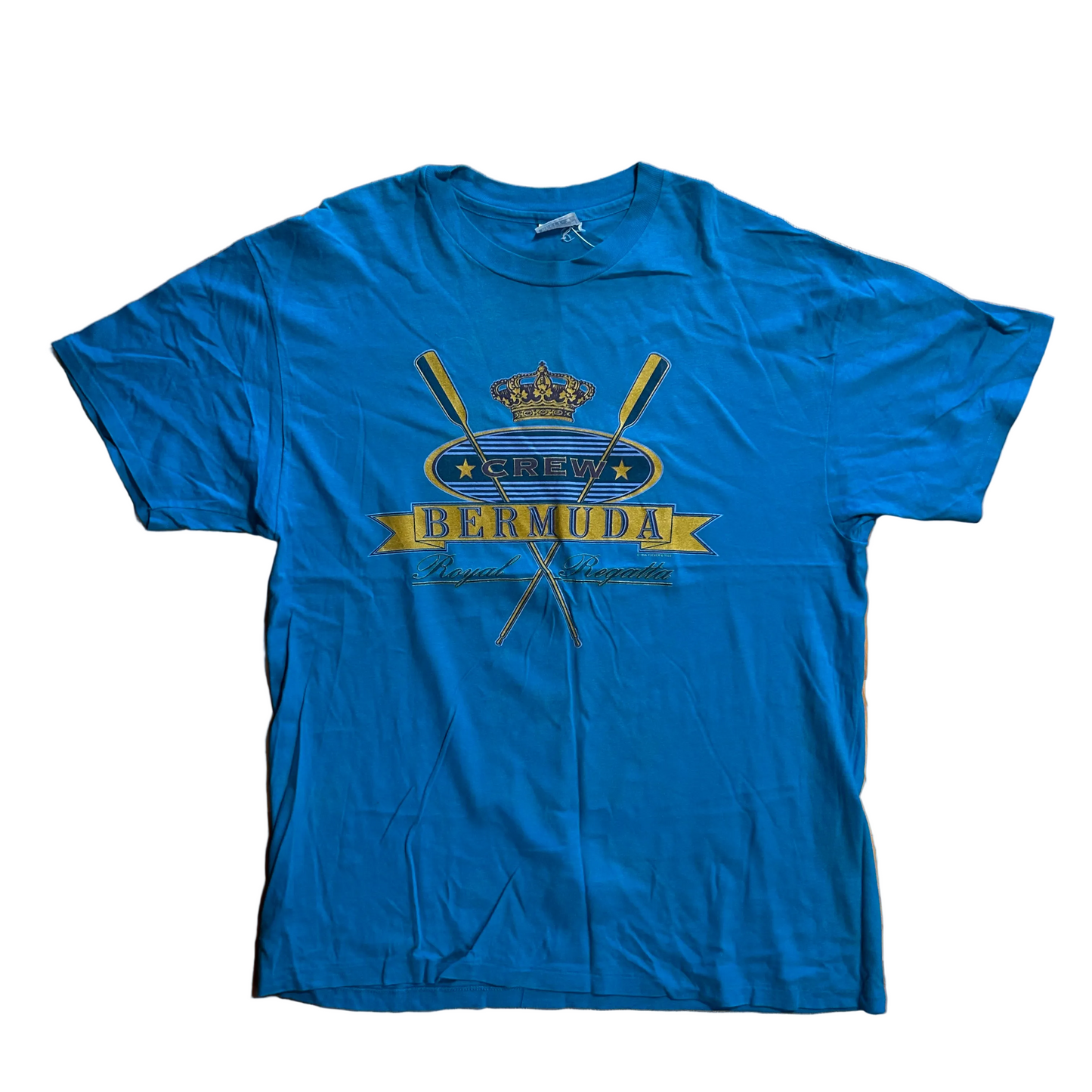90's Hanes Beefy Crew Bermuda Royal Regatta Teal Blue Tshirt - Large - 23" x 31"