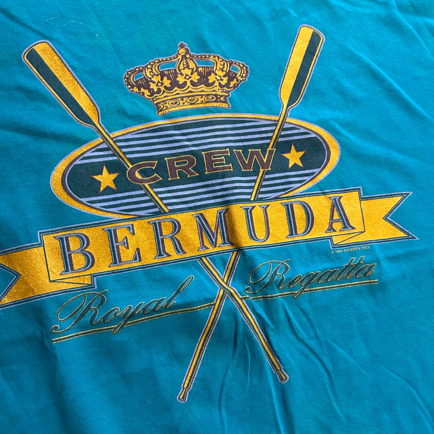 90's Hanes Beefy Crew Bermuda Royal Regatta Teal Blue Tshirt - Large - 23" x 31"