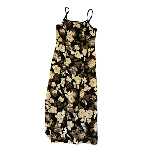 My Michelle Black Yellow Floral Dress - Tagged 9 / 10 - 16" x 47"