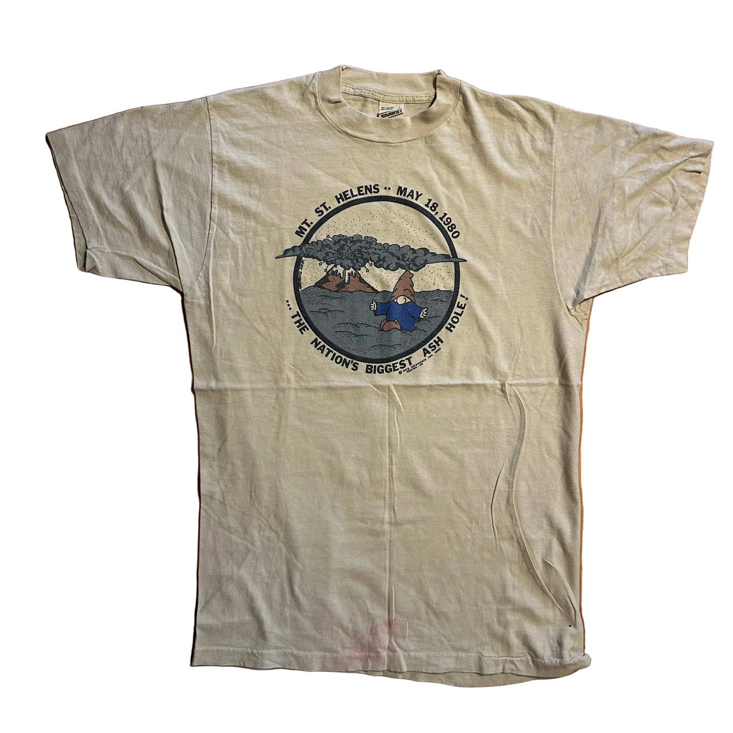 80's Brawny Mt St Helen's Ash Hole Brown Tan Tshirt - Medium - 20.5" x 30"