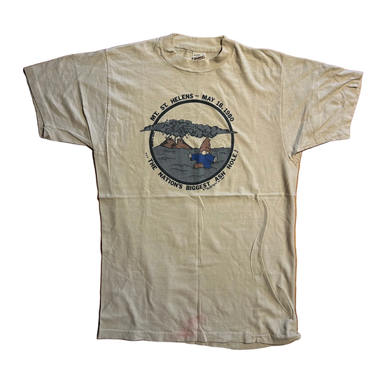 80's Brawny Mt St Helen's Ash Hole Brown Tan Tshirt - Medium - 20.5" x 30"