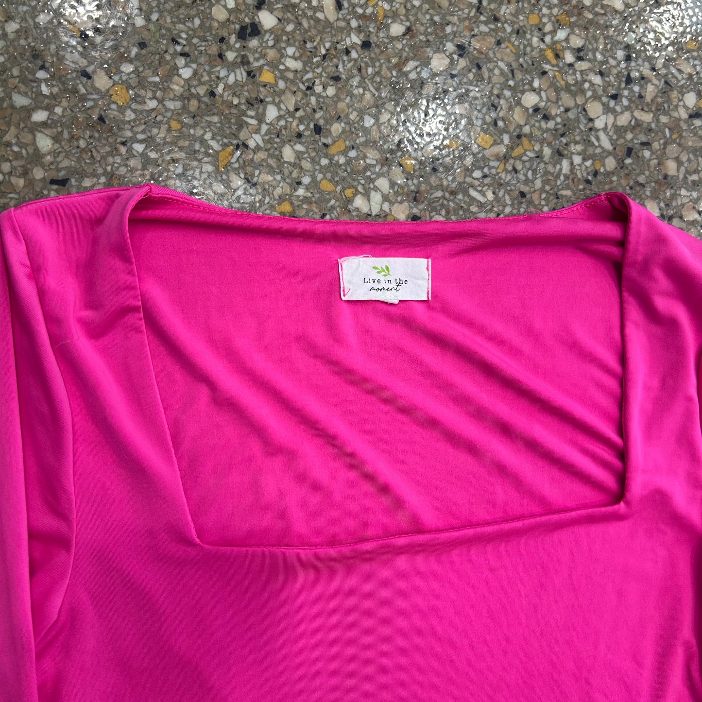 Live in the Moment Pink Stretchy Box Neck Long Sleeve Shirt - XSmall - 15" x 17"