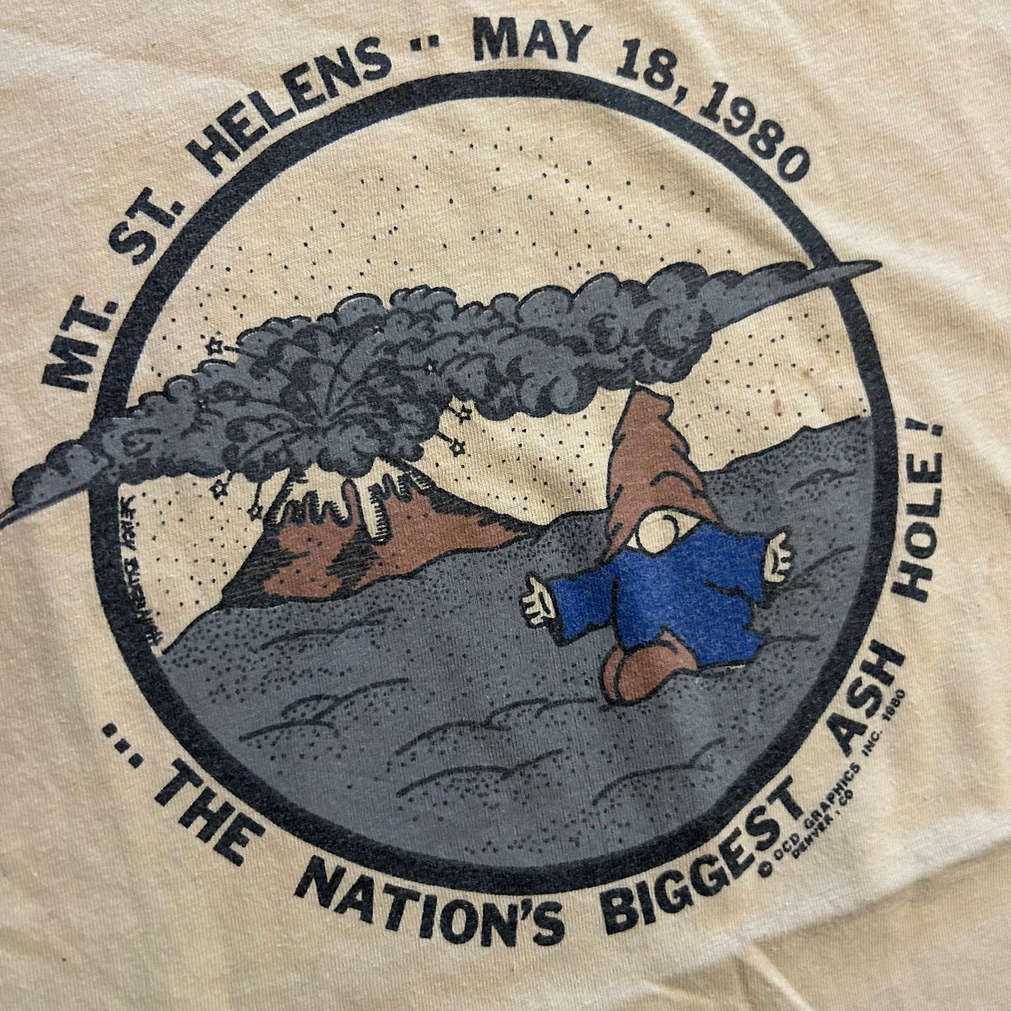 80's Brawny Mt St Helen's Ash Hole Brown Tan Tshirt - Medium - 20.5" x 30"