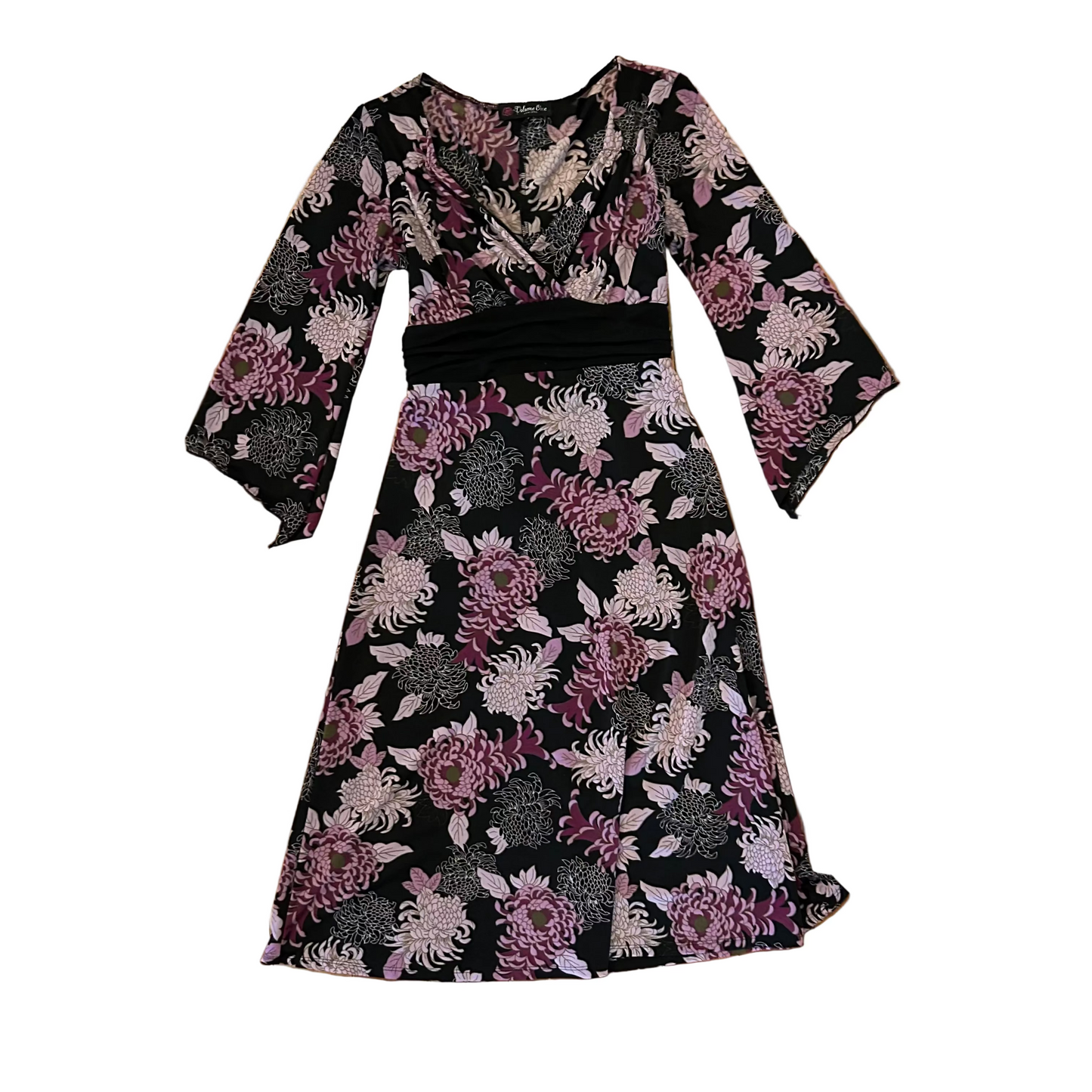Volume One Juniors Purple Pink Black Floral Longsleeve Dress - 16" x 36" Adjustable