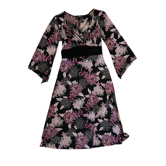 Volume One Juniors Purple Pink Black Floral Longsleeve Dress - 16" x 36" Adjustable