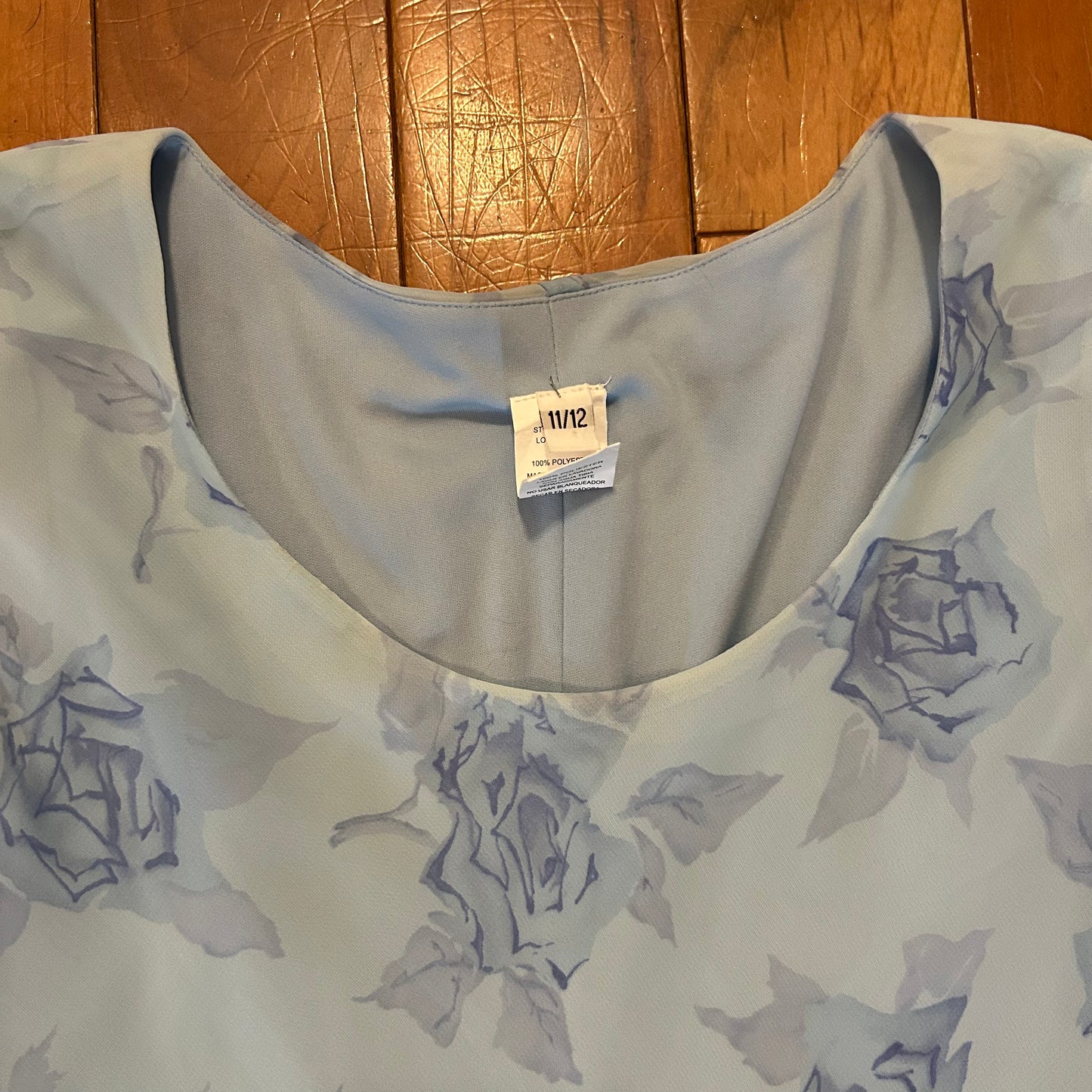 Light Blue Floral Dress - Tagged 11 / 12 - 17" x 37"