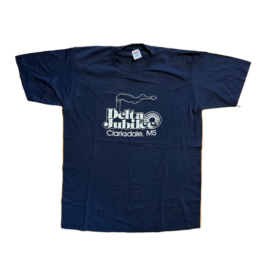 80's Jerzees Russell Delta Jubilee Mississippi Navy Blue Tshirt - Medium - 20" x 27"