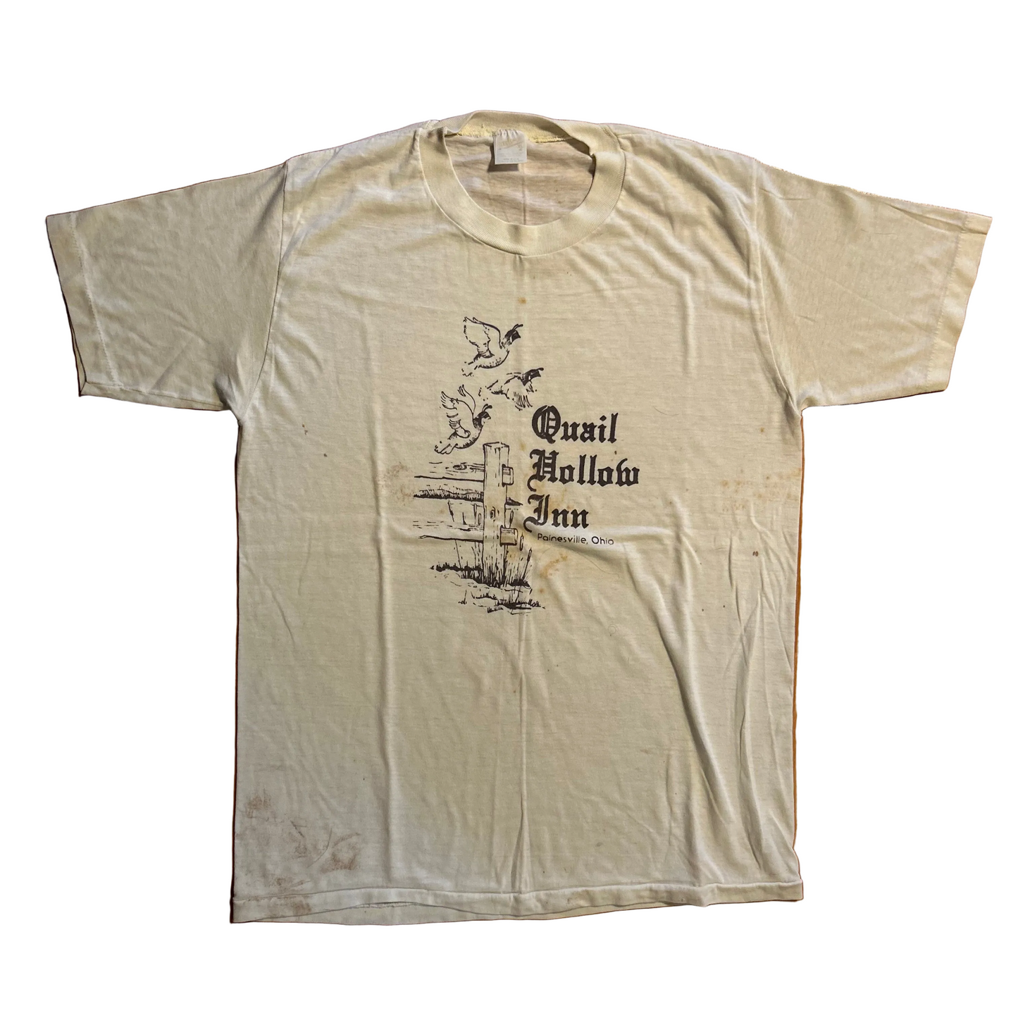 80's Sportswear Quail Hollow Inn Ohio Paper Thin White Tshirt - Medium - 20" x 28.5"