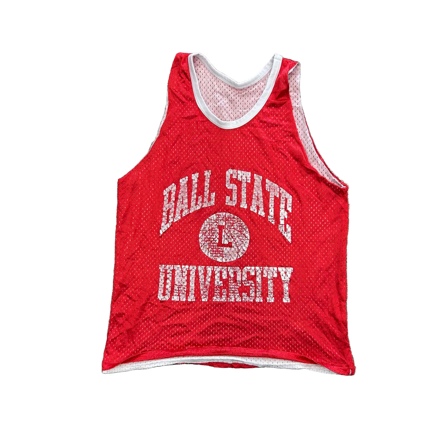 Ball State University Red White Reversible Tank Top Shirt - Small - 18.5" x 26"