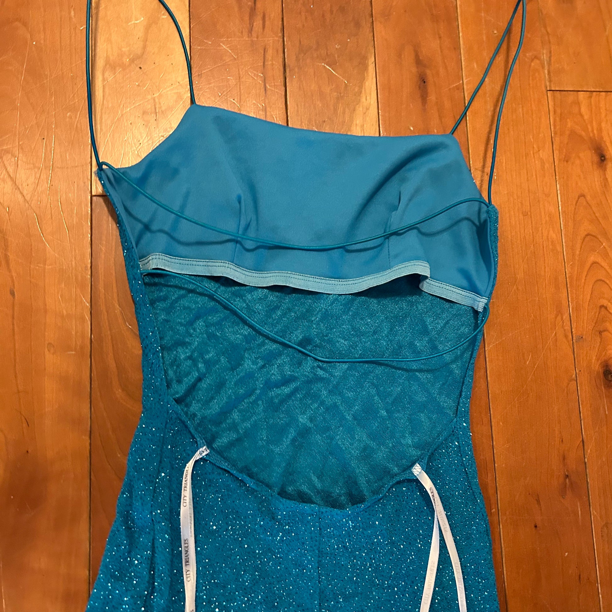90's City Triangles Blue Sparkly Dress - Tagged Small - 12" x 44" Phart Clothes 90's City Triangles Blue Sparkly Dress - Tagged Small - 12" x 44" Phart Clothes