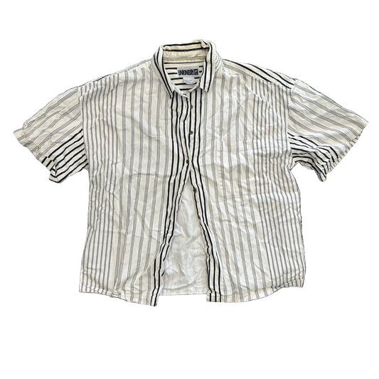Union Bay White Black Striped Cotton Button Up Shirt - Large - 23" x 25"