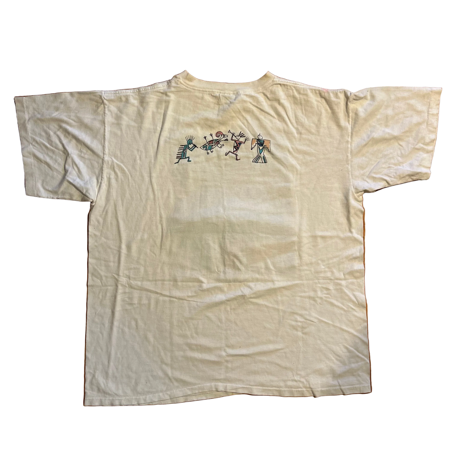 90's Cyrk Inc Kokopelli Cactus Southwestern Art White Tshirt - XLarge - 25.5" x 29.5"