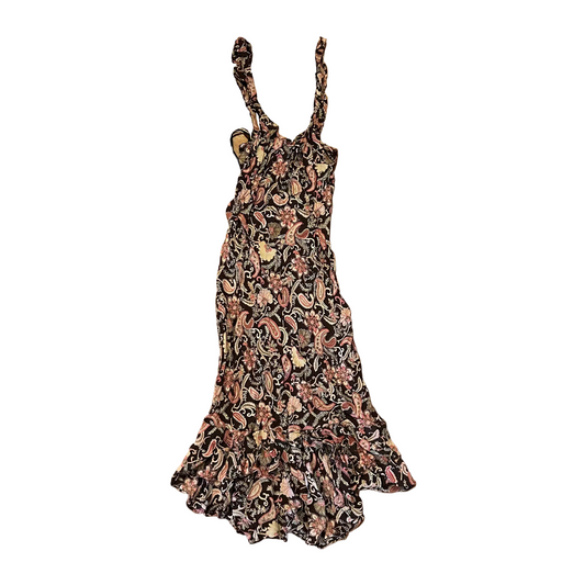 CDC Floral Rayon Brown Dress - Tagged 8 - 12" x 44"