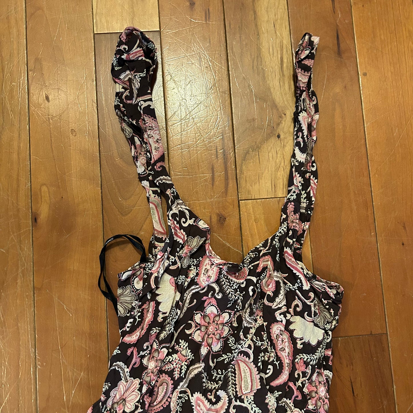 CDC Floral Rayon Brown Dress - Tagged 8 - 12" x 44"