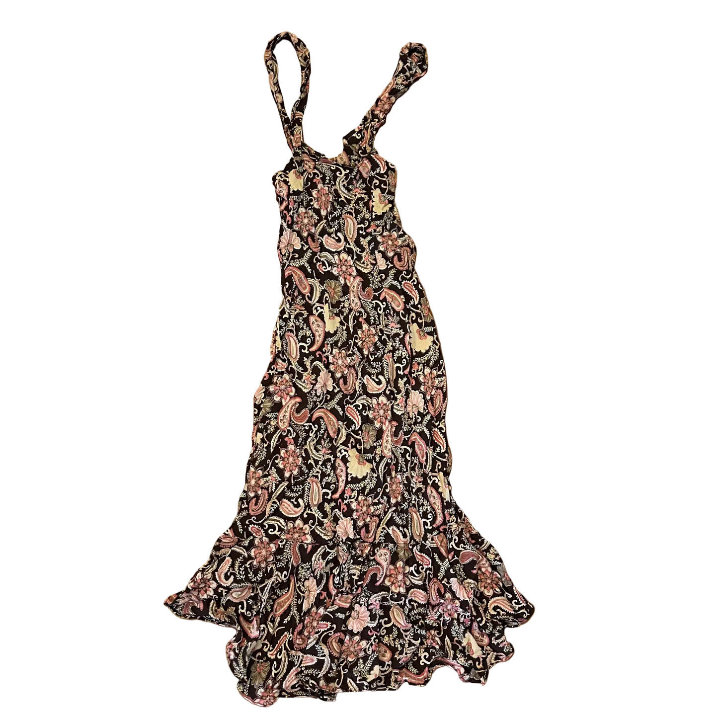 CDC Floral Rayon Brown Dress - Tagged 8 - 12" x 44"