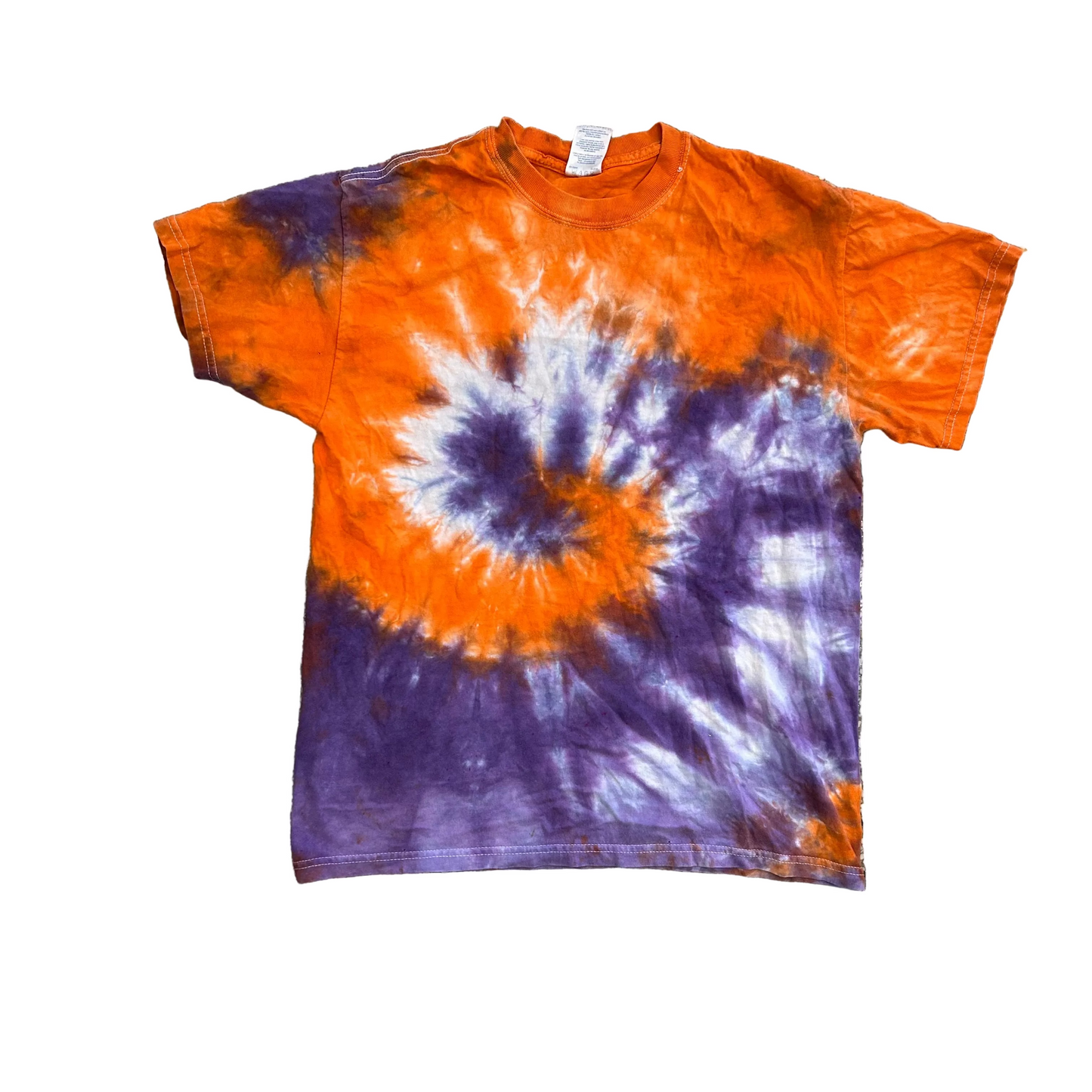 Gildan Ultra Cotton Orange Purple Tie Dye Tshirt - Small - 19" x 26"