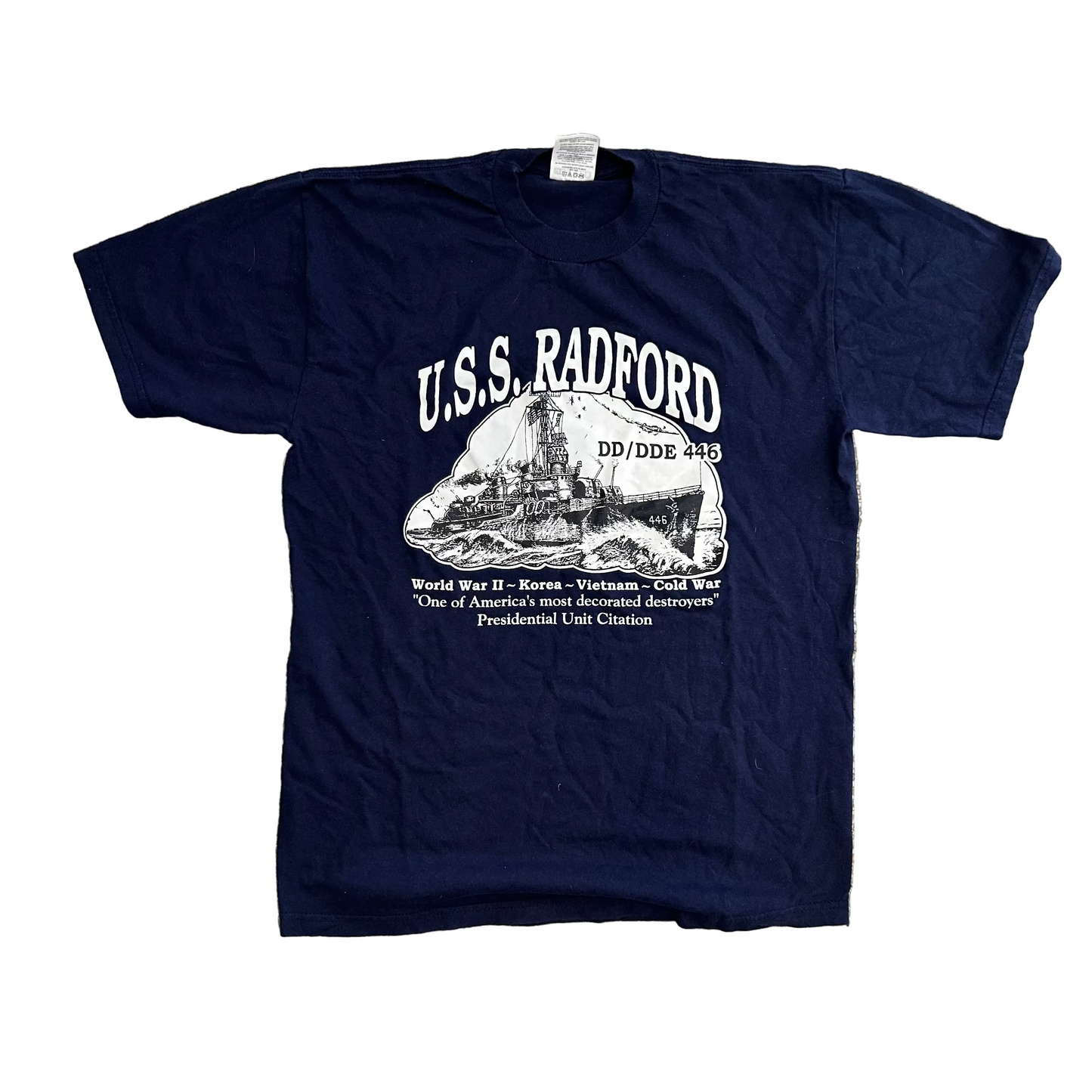 USS Radford Navy Blue WW2 Tshirt - Medium - 20" x 27"