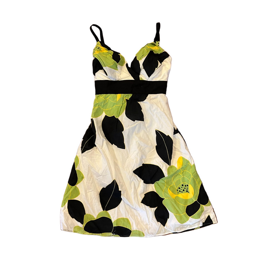 90's City Triangles Green Black White Dress - Tagged 5 / 6 - 10.5" x 29"