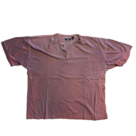 955 Originals Red Maroon Henley Short Sleeve Blank Tshirt - XLarge - 27" x 29"