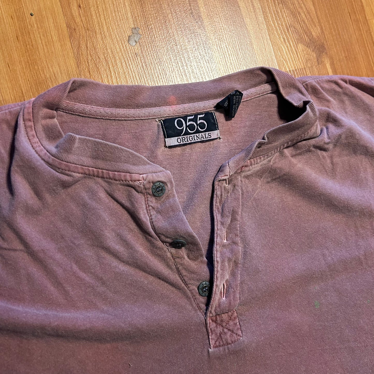 955 Originals Red Maroon Henley Short Sleeve Blank Tshirt - XLarge - 27" x 29"