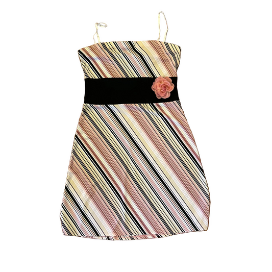 City Triangles Striped Pink Black Flower Dress - Tagged Large - 16.5" x 31.5"