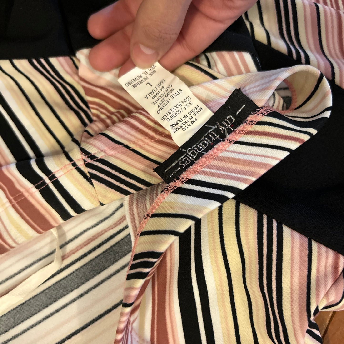 City Triangles Striped Pink Black Flower Dress - Tagged Large - 16.5" x 31.5"