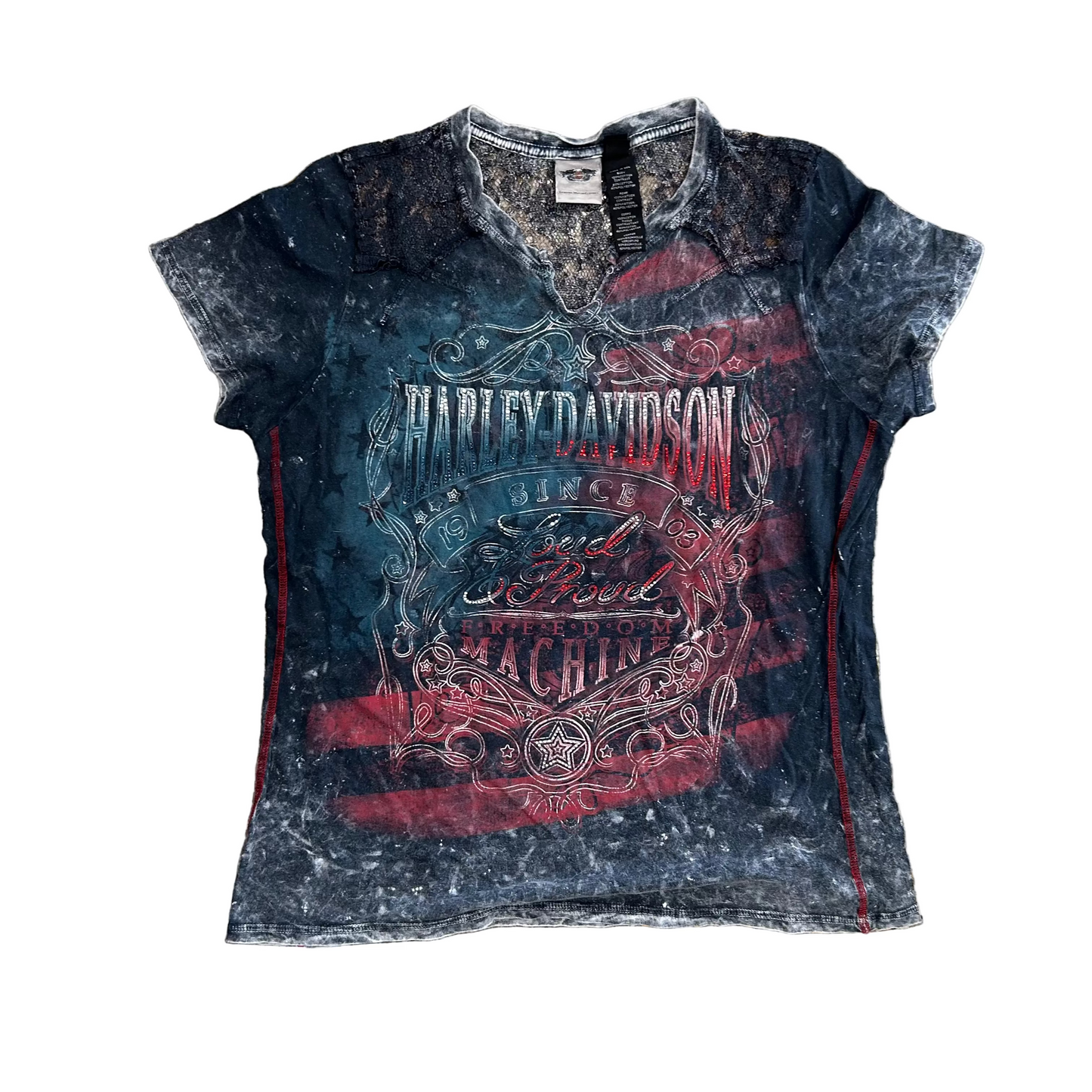 90’s Harley Davidson Lacy Red Blue Tie Dye Shirt - Small - 19" x 25"