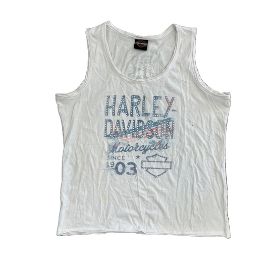 Harley Davidson American Eagle Bedazzled White Tank Top Shirt - Medium - 20" x 25"