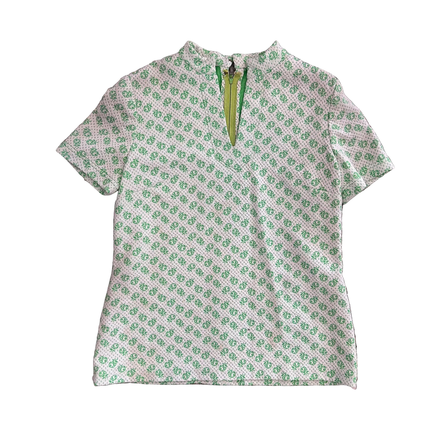 60/70’s Green Floral Top - Small - 18" x 25"