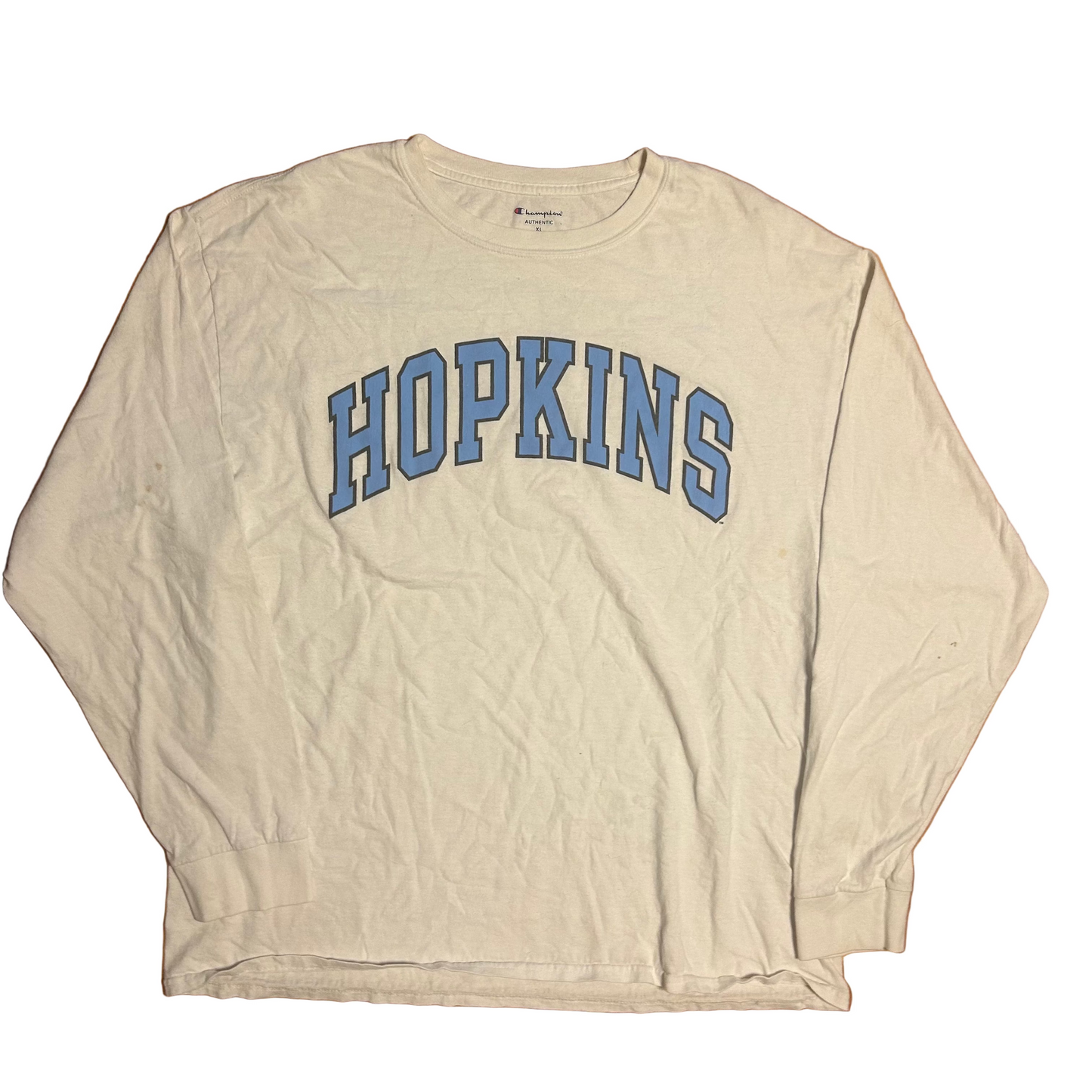 Champion Johns Hopkins Blue Jays Maryland White Light Blue Cotton College Longsleeve Shirt - Large - 22.5” x 27”