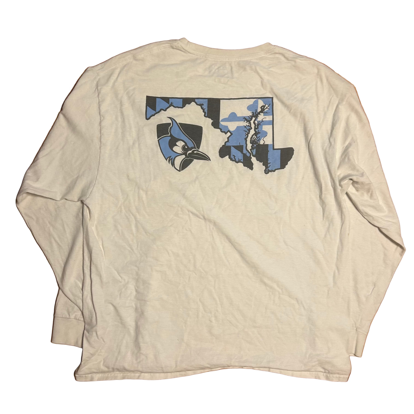 Champion Johns Hopkins Blue Jays Maryland White Light Blue Cotton College Longsleeve Shirt - Large - 22.5” x 27”