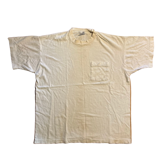 90's BVD White Blank Cotton Selvedge Pocket Tshirt - XLarge - 24.5" x 28"