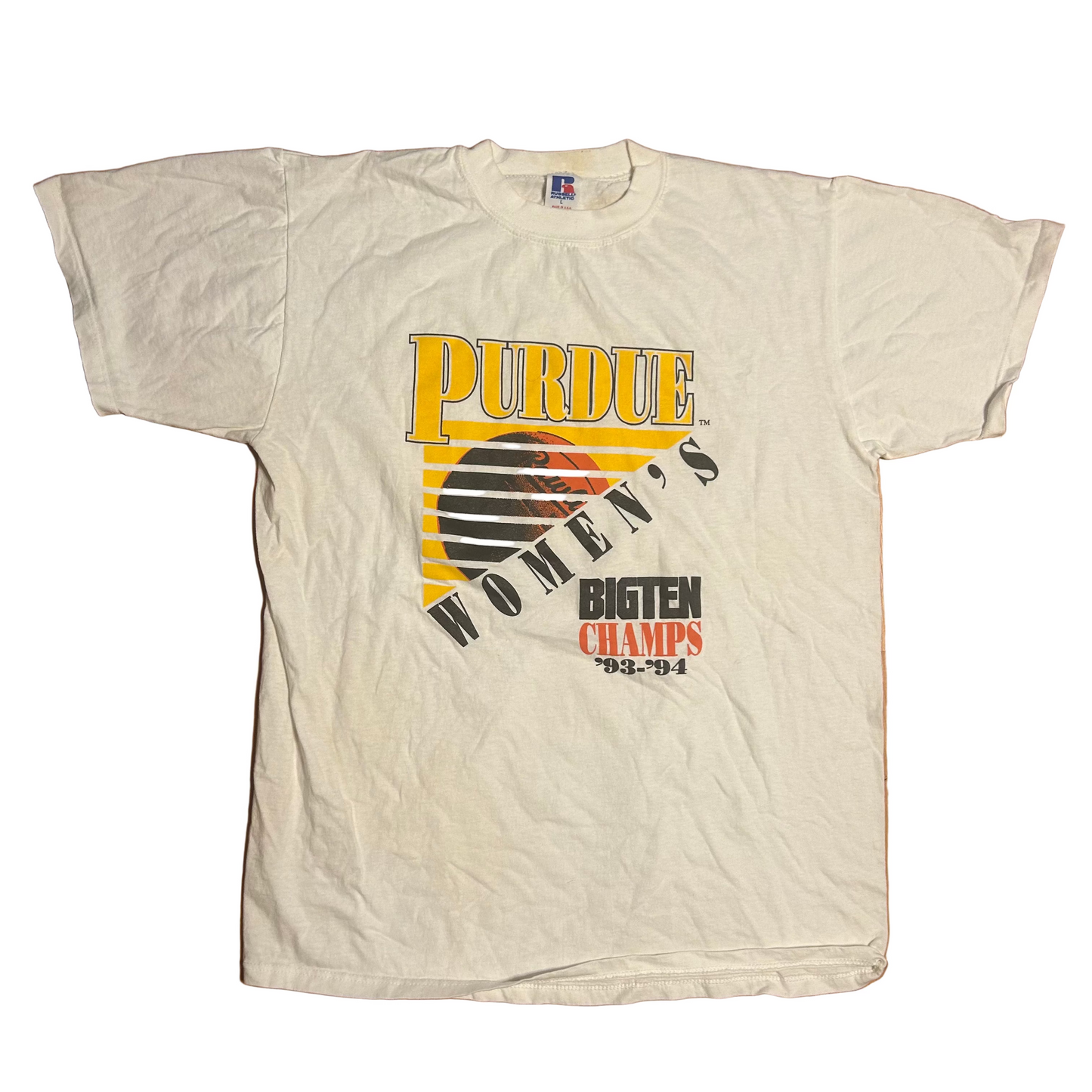 90’s Russell Athletics Purdue University Women’s Boilermakers Big Ten Basketball Champs White Cotton College Tshirt - Medium - 20.5” x 28”